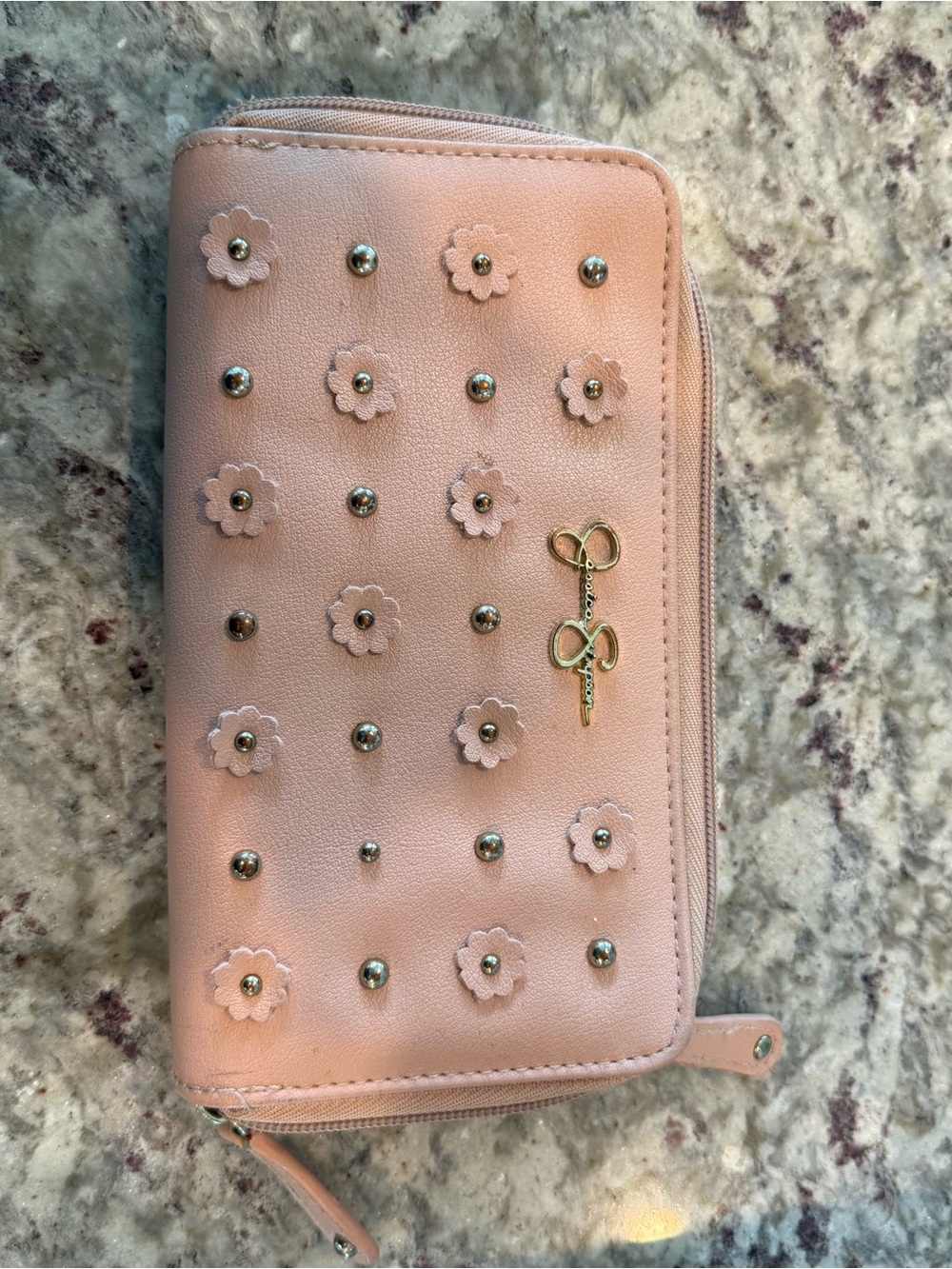 Blush Pink Floral Stud Zip-Around Jessica asimpson Wallet